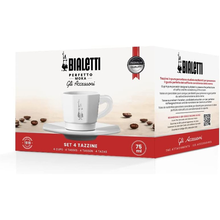 Набор из 4 чашек для кофе с блюдцами Bialetti