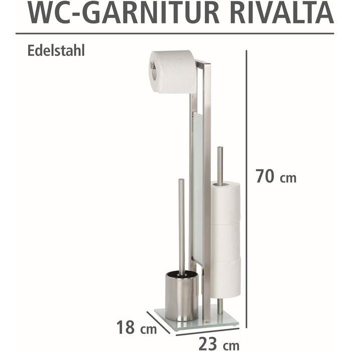 Туалетный набор со встроенным держателем для туалетной бумаги и держателем для ершика для унитаза, из нержавеющей стали, 23 x 70 x 18 см, матовый серебристый  WENKO Stand Rivalta