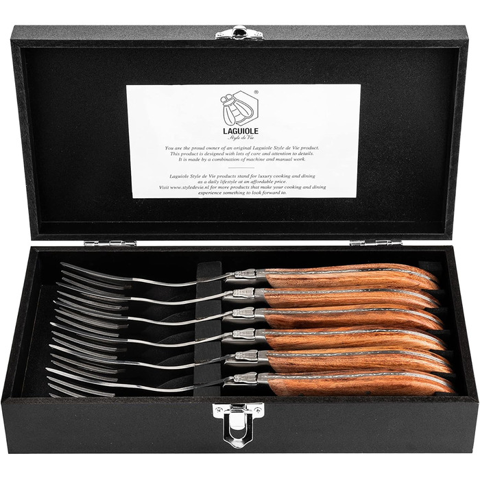 Набор вилок для стейка с футляром 6 предметов Rose Wood Luxury Line Laguiole