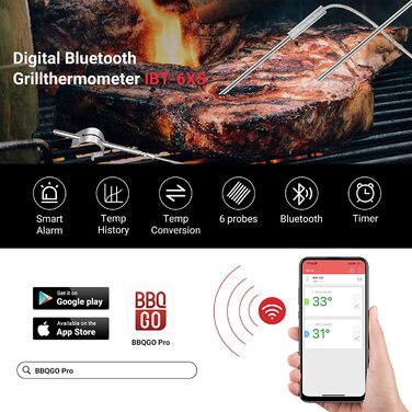 Беспроводной термометр для мяса Inkbird Barbeque IBT-6X с 6 датчиками температуры, 1000 мАч