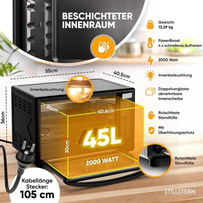 Мини-духовка с конвекцией 2000 Вт Stillstern